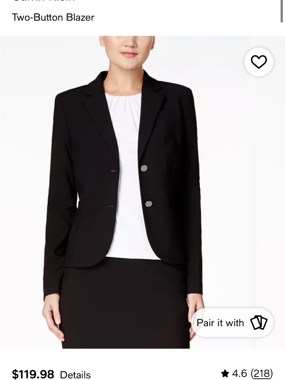 Calvin Klein Black Two-Button Women's Blazer